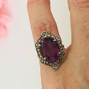 Sterling Silver Ring with Translucent Purple Stone, Size 4.5